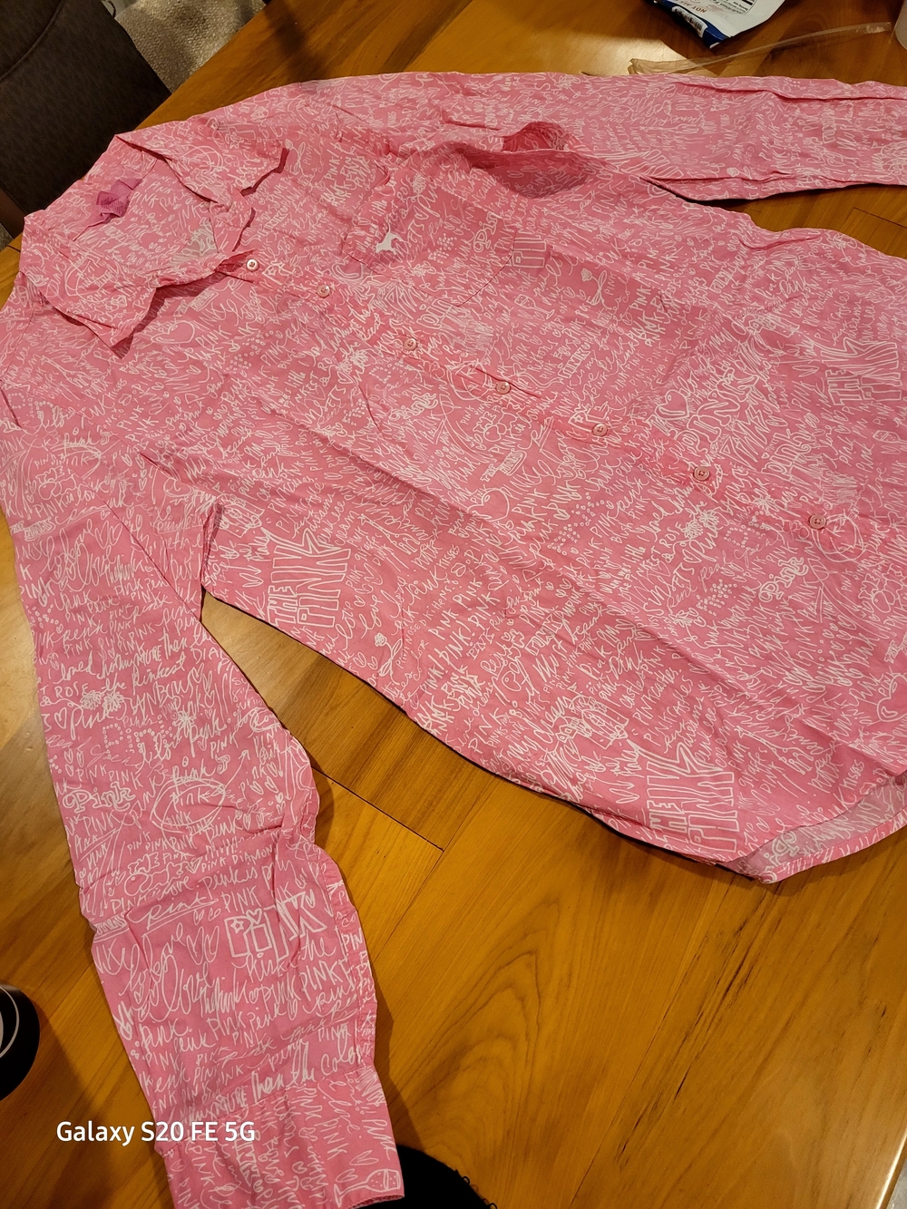 PINK Victoria's Secret Pink Script Long-Sleeve Button-Up Shirt Vintage